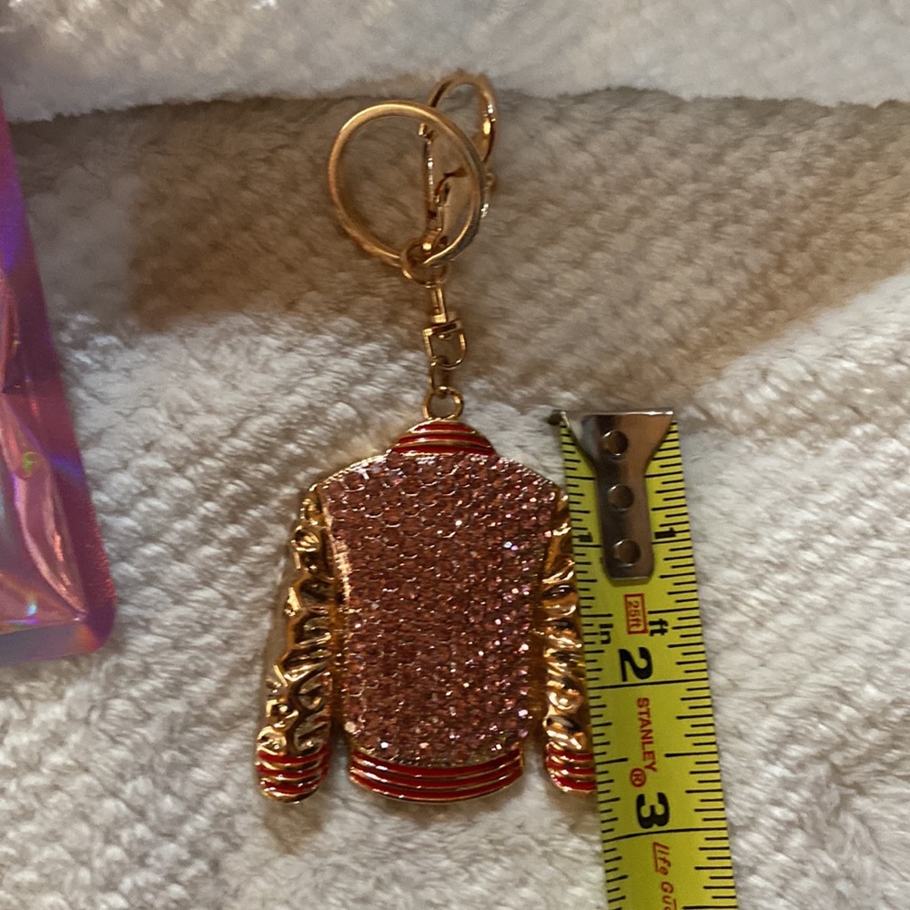 Key Ring Purse Charm Pink Crystal Jacket - Picture 6 of 6